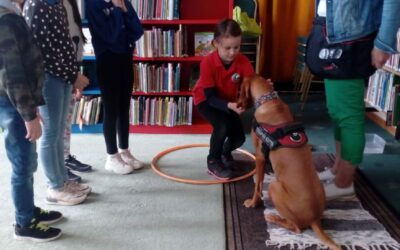 Kutyaterápiás foglalkozás a könyvtárban